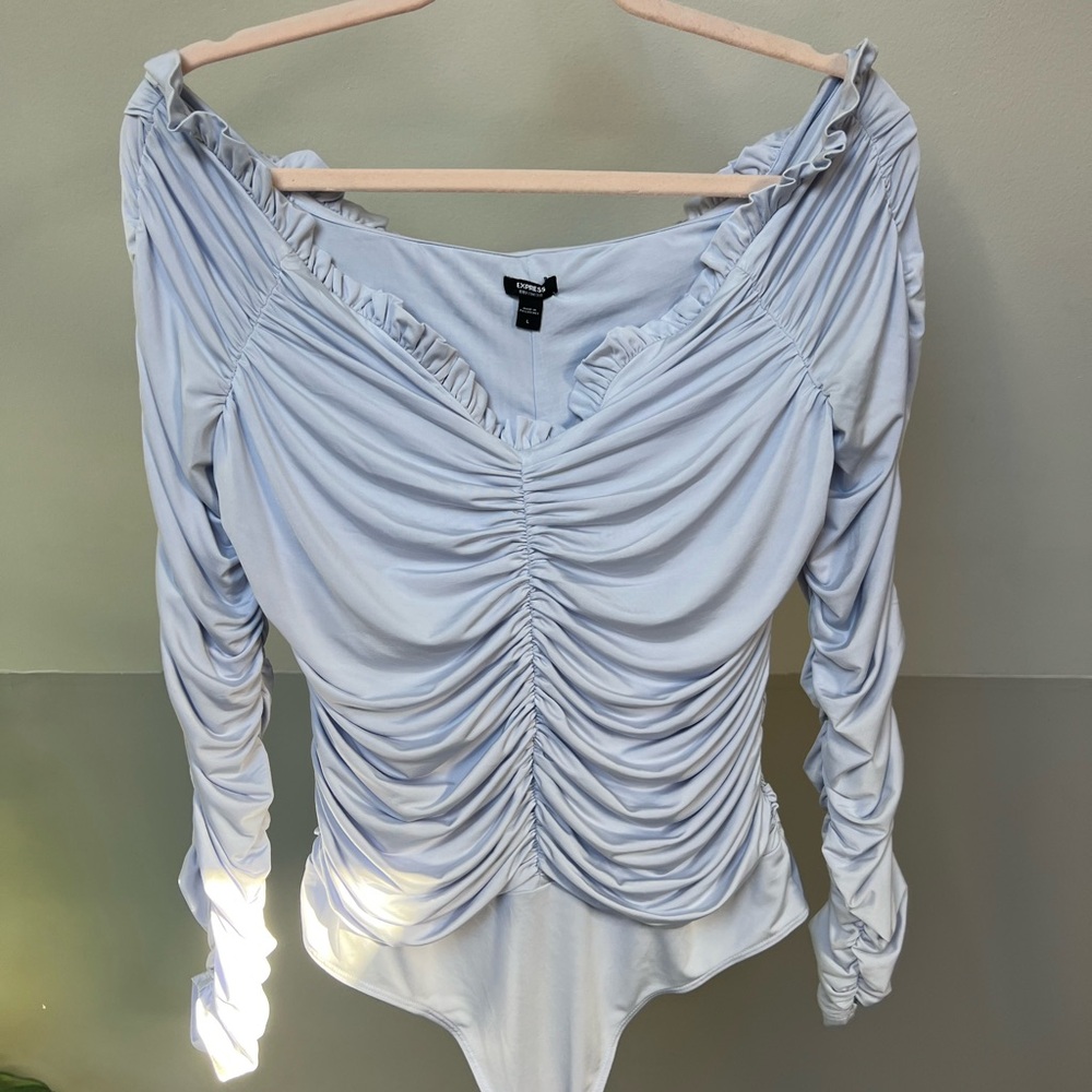 Express Ruched Off Shoulder Long Sleeve Top